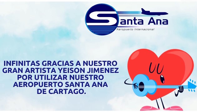 En este momento estás viendo INFINITAS GRACIAS A NUESTRO GRAN ARTISTA YEISON JIMENEZ POR UTILIZAR NUESTRO AEROPUERTO SANTA ANA DE CARTAGO.